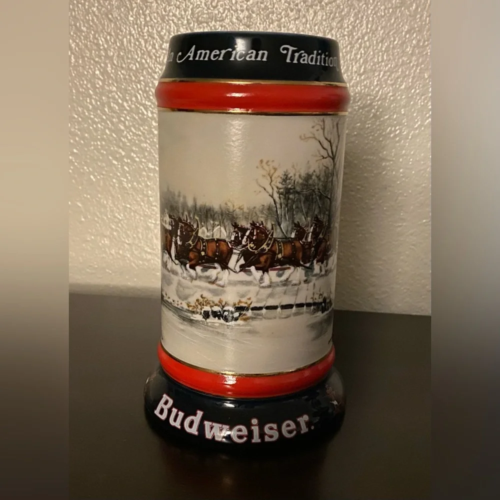 Budweiser 1990 Collector Beer Stein An American Tradition Clydesdales Tankard